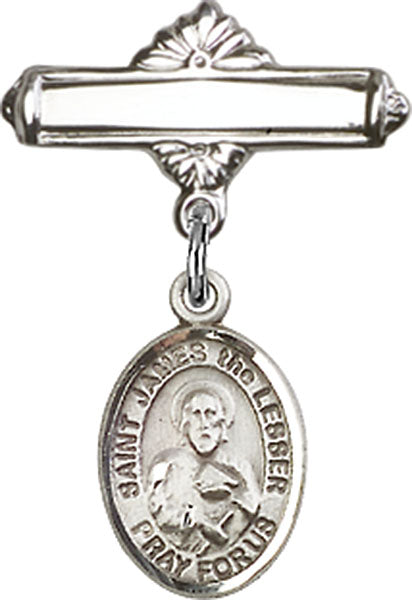 St. James the Lesser Charm and Polished Engravable Badge Pin