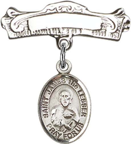 St. James the Lesser Charm and Arched Polished Engravable Badge Pin