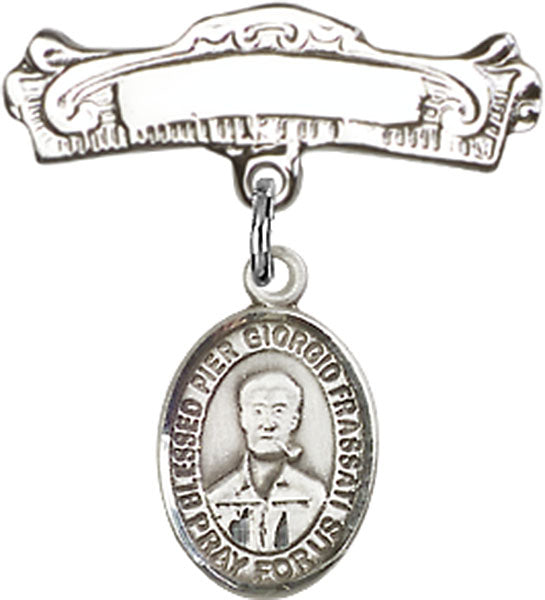 Blessed Pier Giorgio Frassati Charm and Arched Polished Engravable Badge Pin