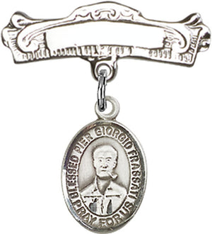 Blessed Pier Giorgio Frassati Charm and Arched Polished Engravable Badge Pin