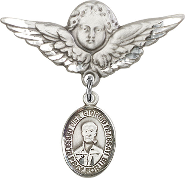 Blessed Pier Giorgio Frassati Charm and Angel with Larger Wings Badge Pin