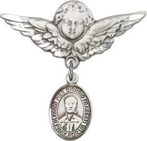 Blessed Pier Giorgio Frassati Charm and Angel with Larger Wings Badge Pin