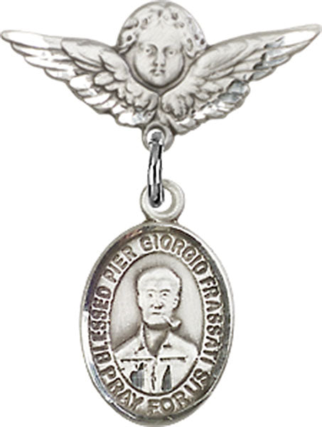 Blessed Pier Giorgio Frassati Charm and Angel with Smaller Wings Badge Pin