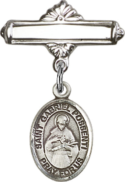 St. Gabriel Possenti Charm and Polished Engravable Badge Pin
