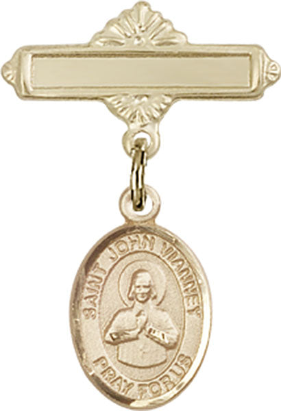 St. John Vianney Charm and Polished Engravable Badge Pin