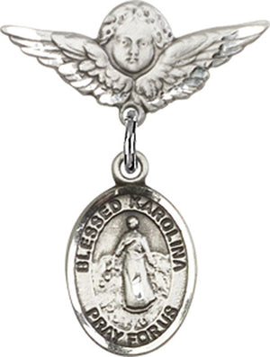 Blessed Karolina Kozkowna Charm and Angel with Smaller Wings Badge Pin