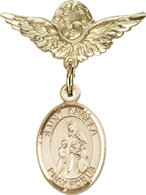 St. Angela Merici Charm and Angel with Smaller Wings Badge Pin