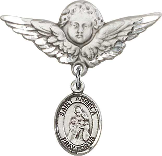 St. Angela Merici Charm and Angel with Larger Wings Badge Pin