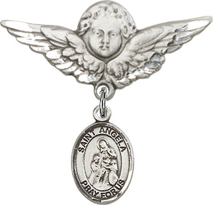 St. Angela Merici Charm and Angel with Larger Wings Badge Pin