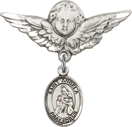 St. Angela Merici Charm and Angel with Larger Wings Badge Pin