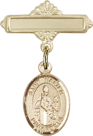 St. Walter of Pontnoise Charm and Polished Engravable Badge Pin