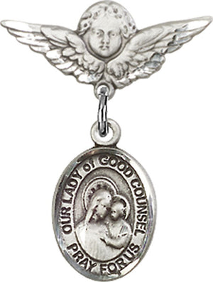 Our Lady of Good Counsel Charm and Angel with Smaller Wings Badge Pin