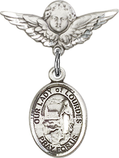 Our Lady of Lourdes Charm and Angel with Smaller Wings Badge Pin