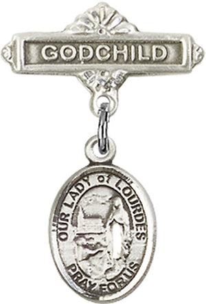 Our Lady of Lourdes Charm and Godchild Badge Pin