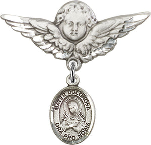Mater Dolorosa Charm and Angel with Larger Wings Badge Pin