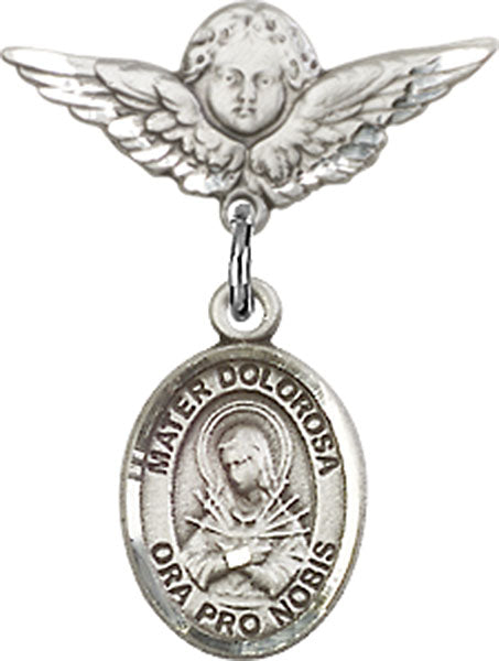 Mater Dolorosa Charm and Angel with Smaller Wings Badge Pin