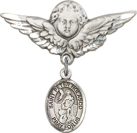 St. Peter Nolasco Charm and Angel with Larger Wings Badge Pin