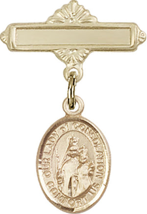 Our Lady of Consolation Charm and Polished Engravable Badge Pin