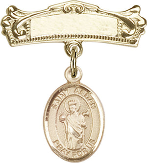 St. Aedan of Ferns Charm and Arched Polished Engravable Badge Pin