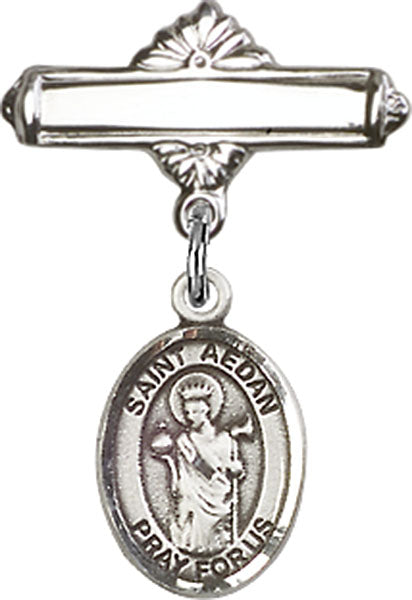 St. Aedan of Ferns Charm and Polished Engravable Badge Pin