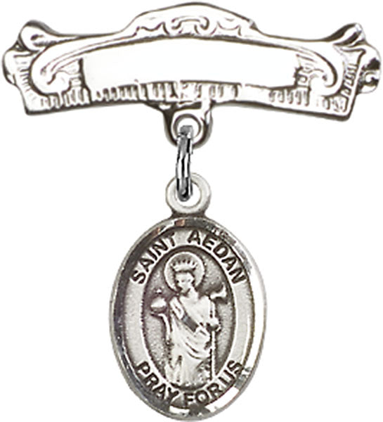 St. Aedan of Ferns Charm and Arched Polished Engravable Badge Pin