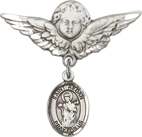 St. Aedan of Ferns Charm and Angel with Larger Wings Badge Pin