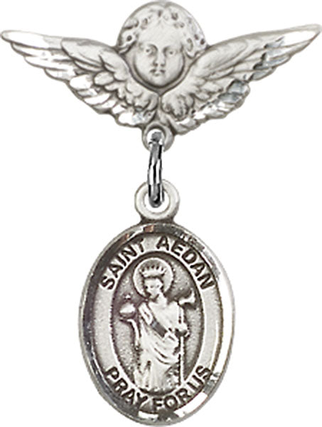 St. Aedan of Ferns Charm and Angel with Smaller Wings Badge Pin