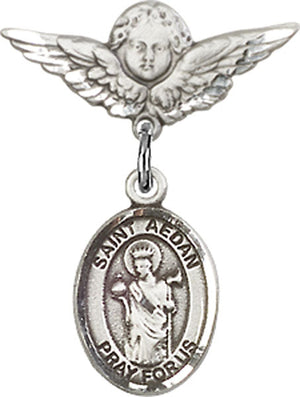 St. Aedan of Ferns Charm and Angel with Smaller Wings Badge Pin