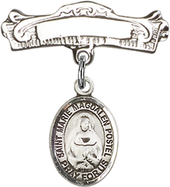 Marie Magdalen Postel Charm and Arched Polished Engravable Badge Pin