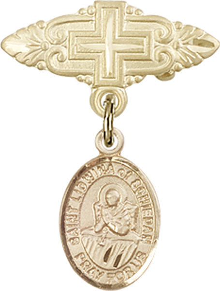 St. Lidwina of Schiedam Charm and Badge Pin with Cross