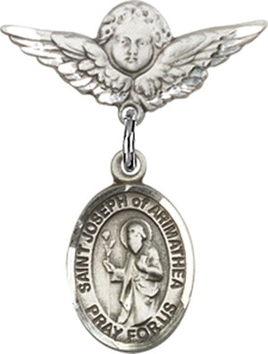 St. Joseph of Arimathea Charm and Angel with Smaller Wings Badge Pin