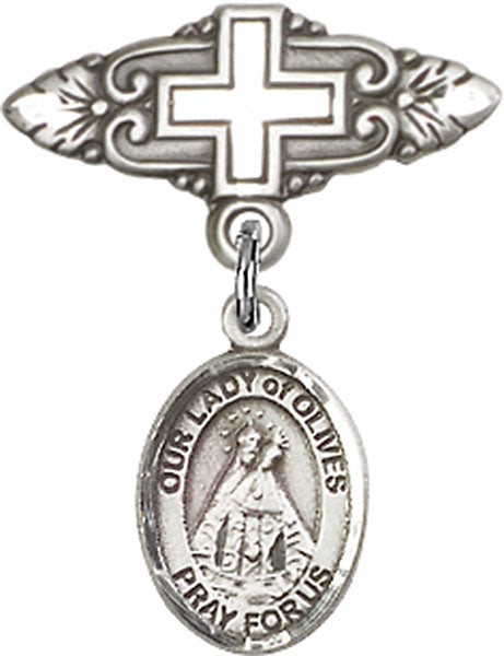 Our Lady of Olives Charm and Badge Pin with Cross