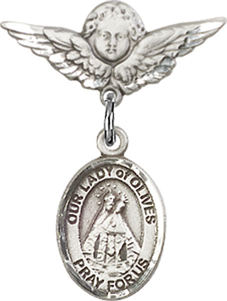 Our Lady of Olives Charm and Angel with Smaller Wings Badge Pin