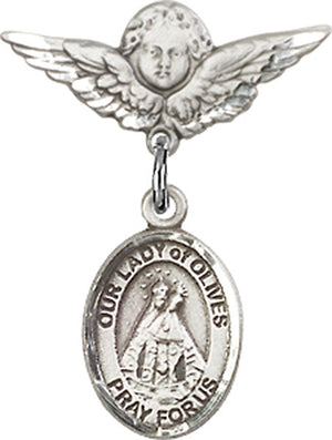 Our Lady of Olives Charm and Angel with Smaller Wings Badge Pin