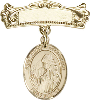 St. Finnian of Clonard Charm and Arched Polished Engravable Badge Pin