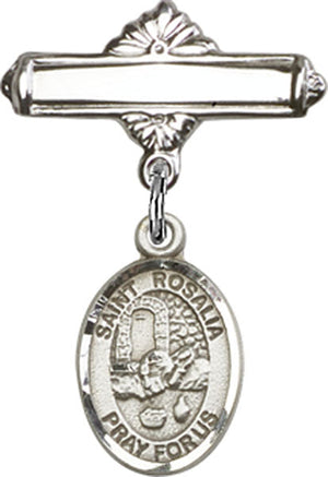 St. Rosalia Charm and Polished Engravable Badge Pin