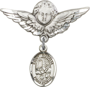 St. Rosalia Charm and Angel with Larger Wings Badge Pin