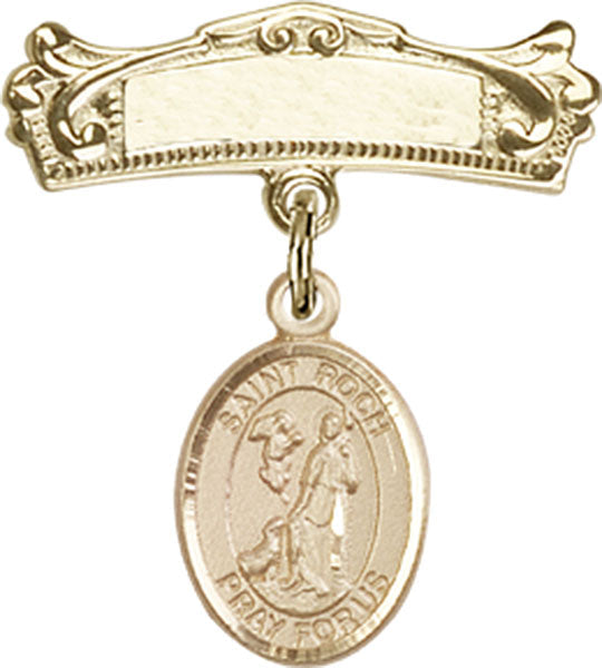 St. Roch Charm and Arched Polished Engravable Badge Pin