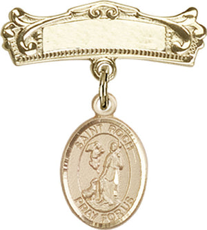 St. Roch Charm and Arched Polished Engravable Badge Pin