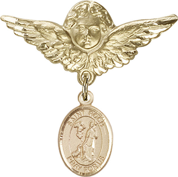 St. Roch Charm and Angel with Larger Wings Badge Pin