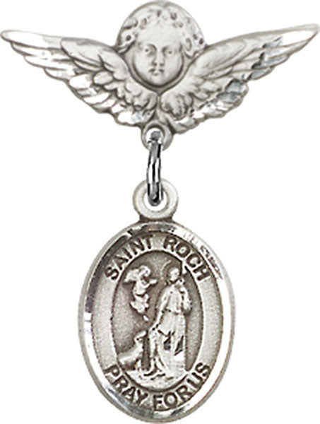 St. Roch Charm and Angel with Smaller Wings Badge Pin