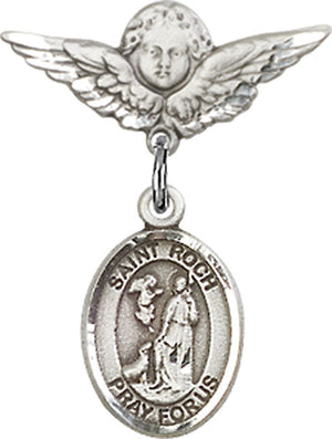 St. Roch Charm and Angel with Smaller Wings Badge Pin