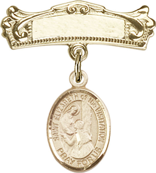St. Elizabeth of the Visitation Charm and Arched Polished Engravable Badge Pin