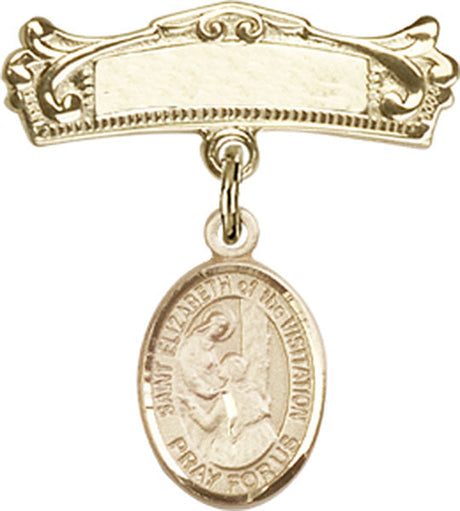 St. Elizabeth of the Visitation Charm and Arched Polished Engravable Badge Pin