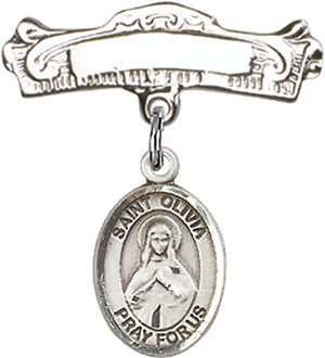 St. Olivia Charm and Arched Polished Engravable Badge Pin