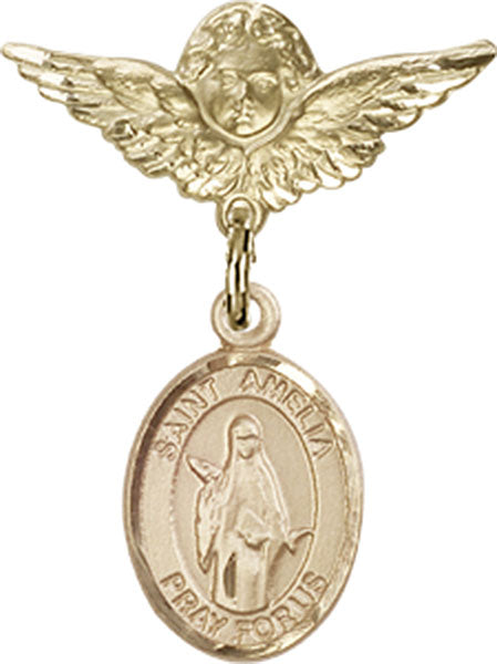 St. Amelia Charm and Angel with Smaller Wings Badge Pin