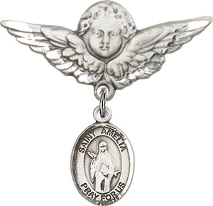 St. Amelia Charm and Angel with Larger Wings Badge Pin