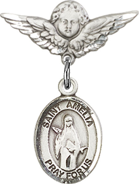 St. Amelia Charm and Angel with Smaller Wings Badge Pin