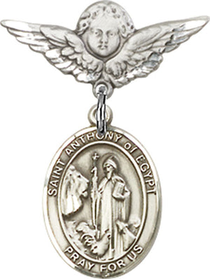 St. Anthony of Egypt Charm and Angel with Smaller Wings Badge Pin