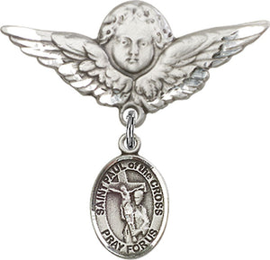 St. Paul of the Cross Charm and Angel with Larger Wings Badge Pin